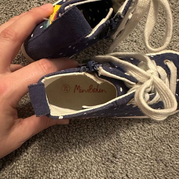 Mini Boden Navy Spot Rainbow Appliqué High Top Sneakers Sz 29 - Picture 6 of 6